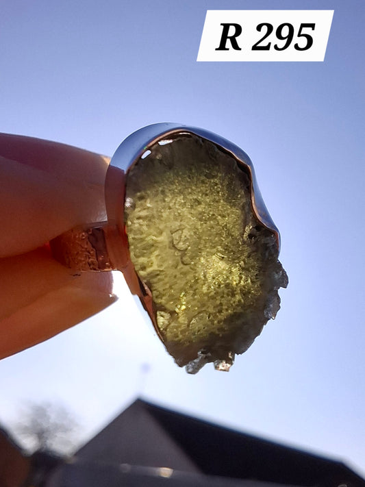 Moldavite Ring, size I, 925 Silver, Tektite (Ref: R295)