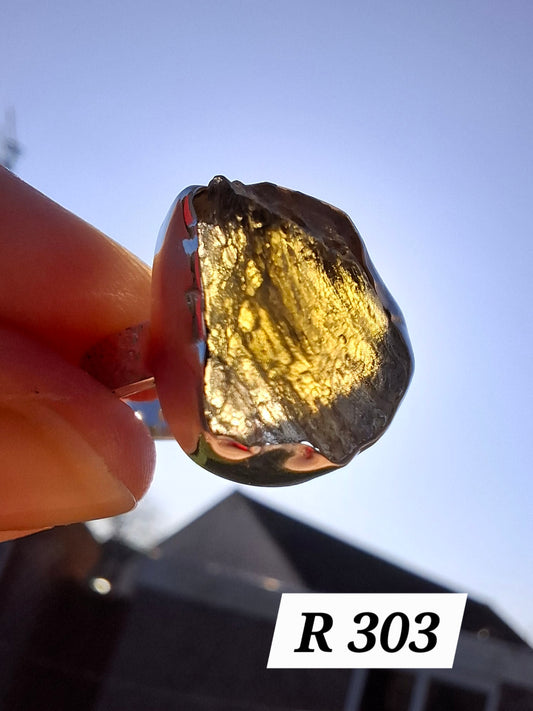 Moldavite Ring, size K, 925 Silver, Tektite (Ref: R303)