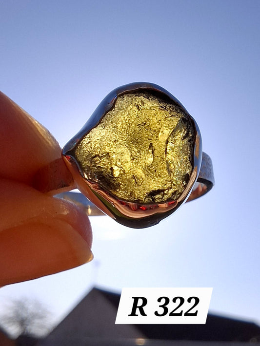Moldavite Ring, size U, 925 Silver, Tektite (Ref: R322)