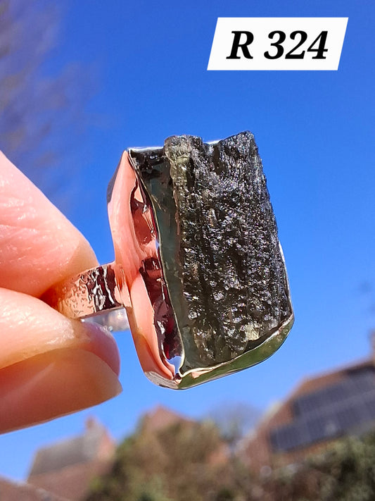 Moldavite Ring, size U, 925 Silver, Tektite (Ref: R324)