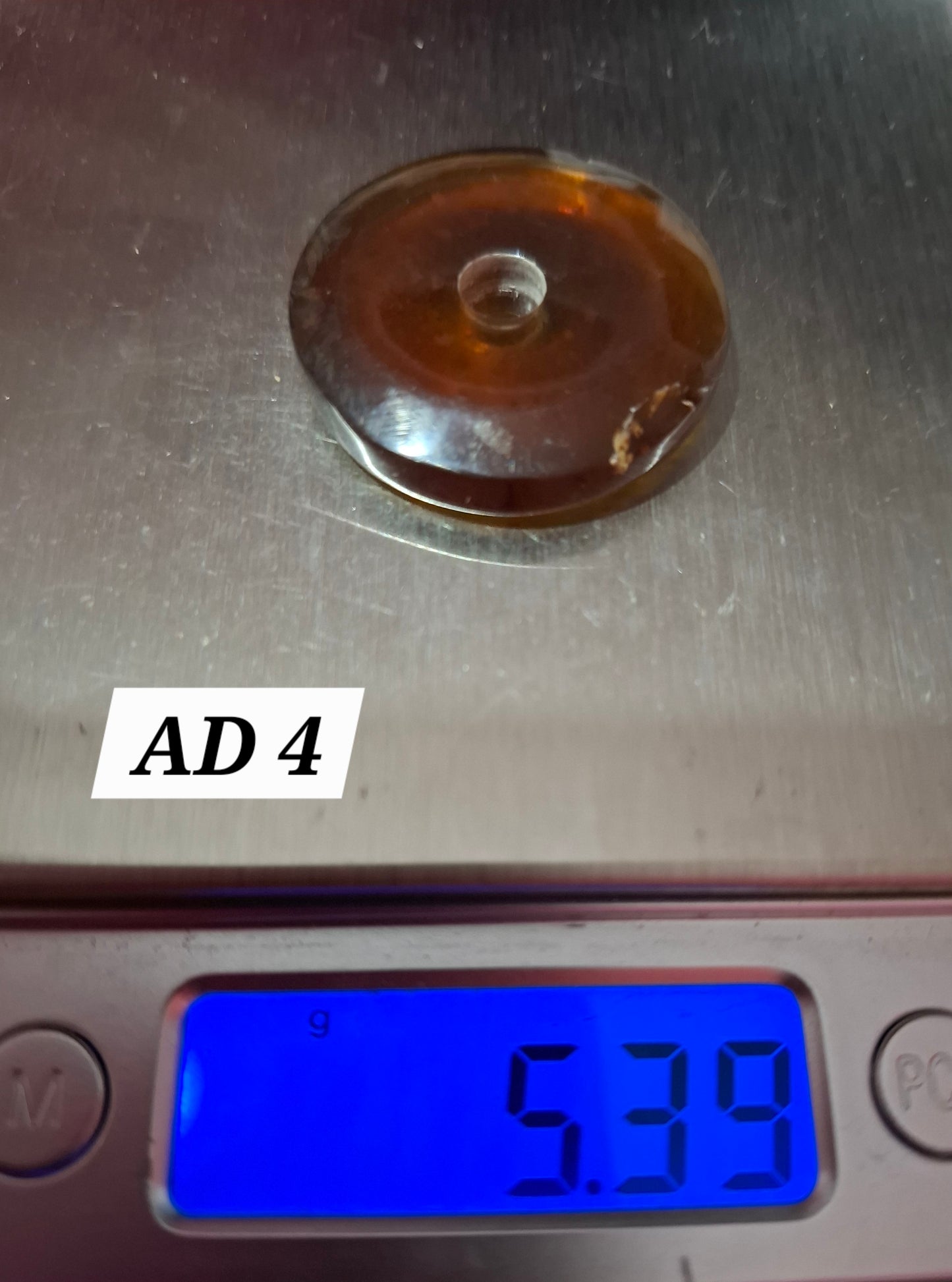 Red Amber Disc/Doughnut carving, sphere holder, 5.39g, Fossil (Ref: AD4)