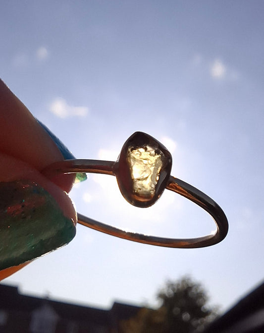 Moldavite Ring, 14K GOLD Plated, size large T, Tektite (Ref: R350)