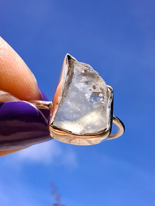 Libyan Desert Glass Ring, size large O, 925 Silver, Tektite (Ref: LR37)