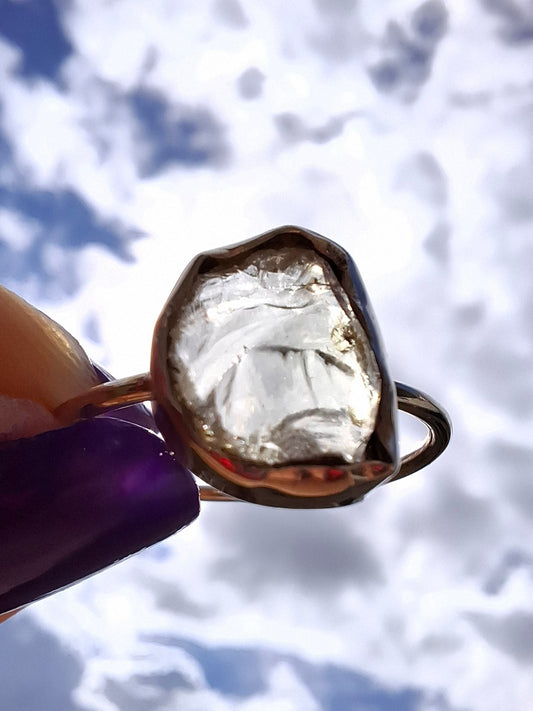Libyan Desert Glass Ring, size large V, 925 Silver, Tektite (Ref: LR60)