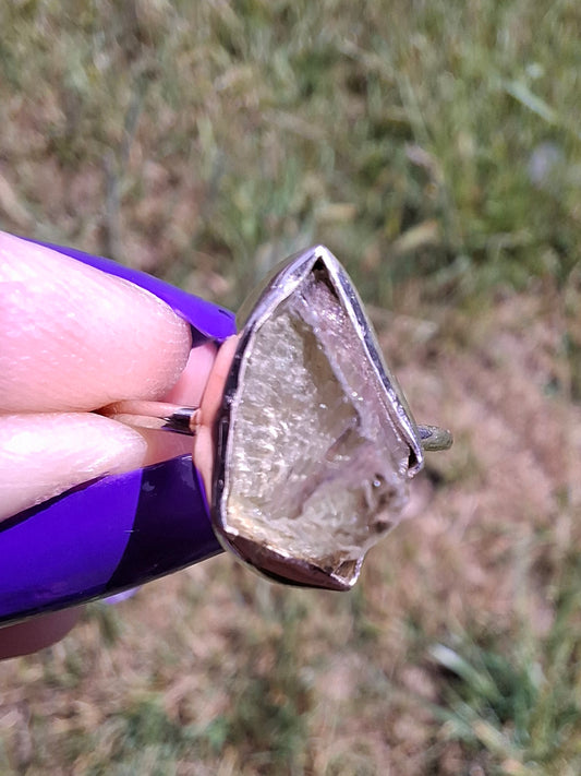 Libyan Desert Glass Ring, size Large O, 925 Silver, Tektite (Ref: LR21)