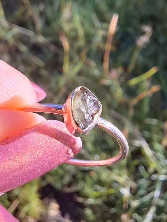 Moldavite Ring, size large M, 925 Silver, Tektite (Ref: R51)