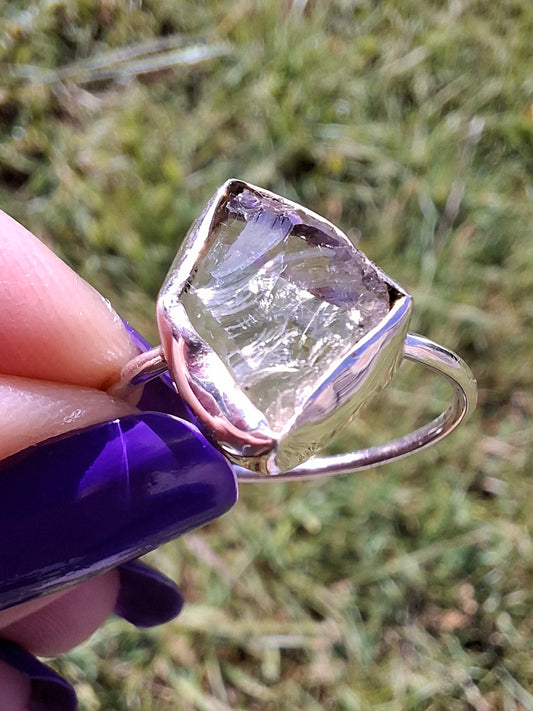 Libyan Desert Glass Ring, size T, 925 silver, Tektite (Ref: LR49)