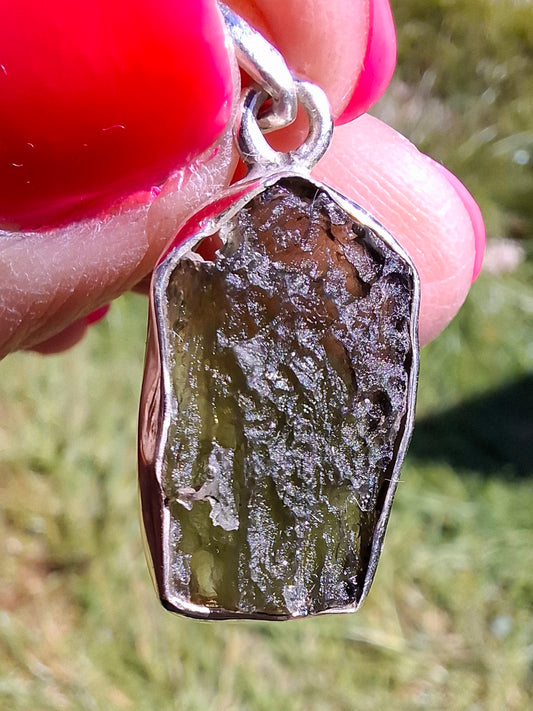 Moldavite Pendant, 925 Silver, Tektite (Ref: P442)