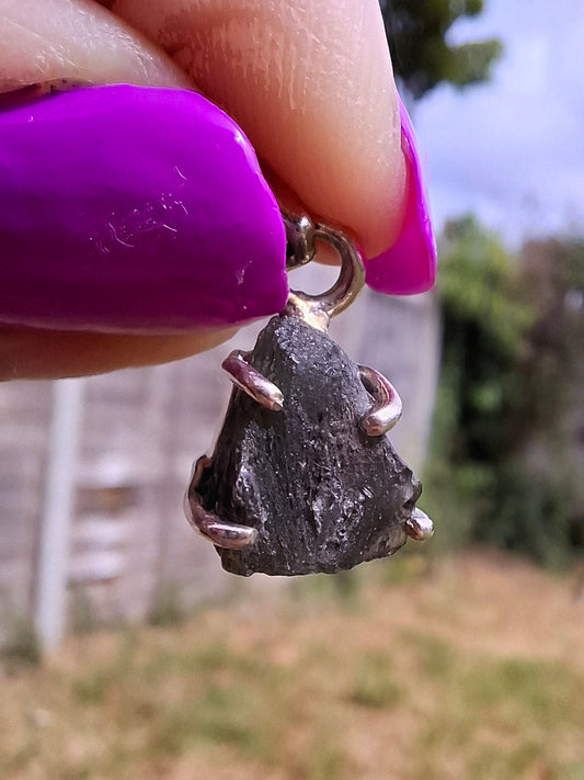 Moldavite Claw Pendant, 925 Silver, Tektite (Ref: P22)