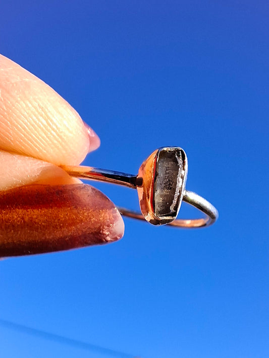Moldavite Ring, size large T/small U, 925 Silver, Tektite (Ref: R71)