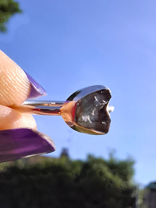 Moldavite Ring, Size small L, 925 Silver, Tektite (Ref: R34)