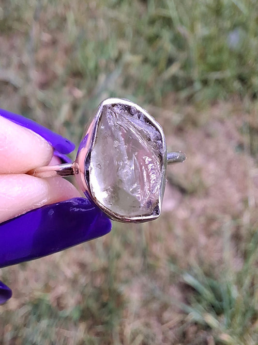 Libyan Desert Glass Ring, size small P, 925 Silver, Tektite (Ref: LR25)