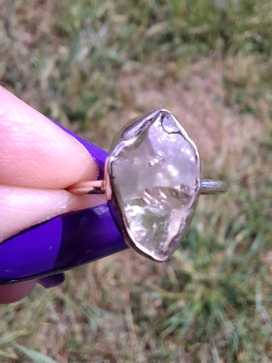 Libyan Desert Glass Ring, size J, 925 Silver, Tektite (Ref: LR6)
