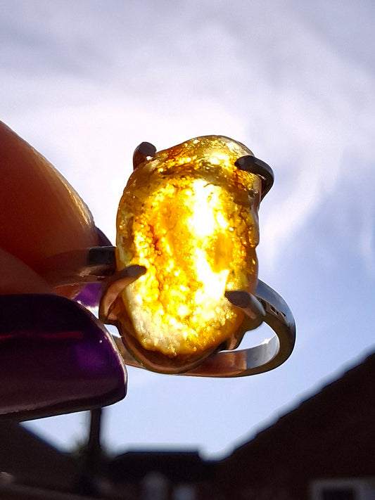 Baltic Amber Ring, size large L/small M, 925 Silver, Fossil (Ref: AR4)