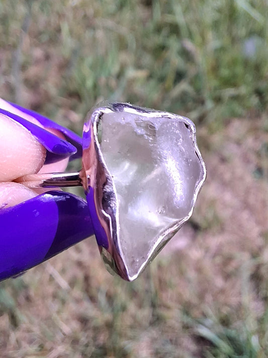 Libyan Desert Glass Ring, size large Q, 925 Silver, Tektite (Ref: LR36)