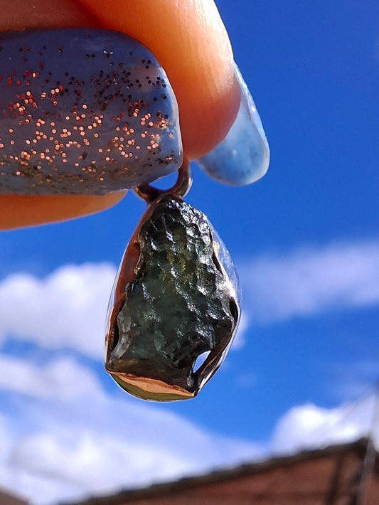 Moldavite Pendant, 925 Silver, Tektite (Ref: P71)