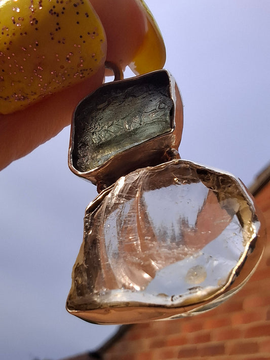 Moldavite & Libyan Desert Glass Pendant, 925 Silver, Tektite (Ref: MLP19)