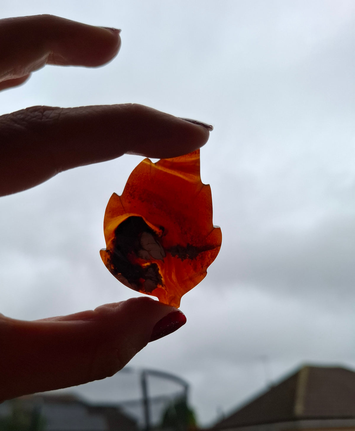 Red Amber Leaf Carving, 7.42g, Fossil (Ref: Leaf13)
