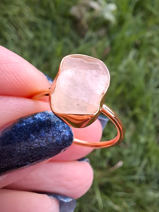 Libyan Desert Glass Ring, 14K GOLD Plated, size large N, Tektite (Ref: LR79)