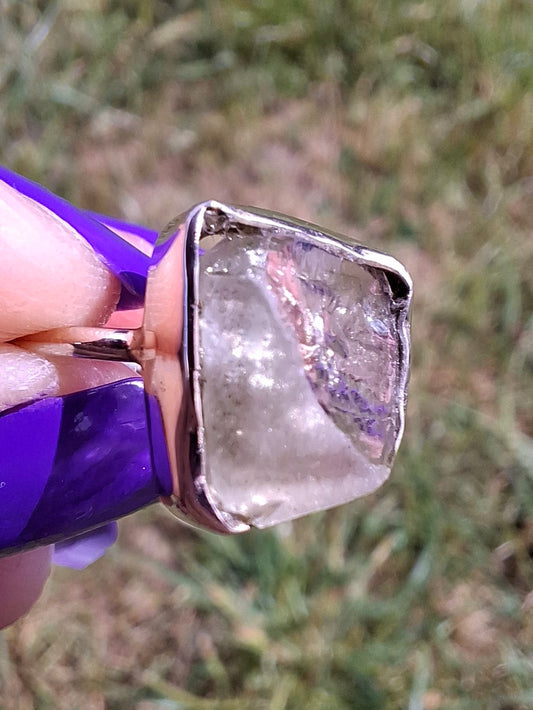 Libyan Desert Glass Ring, size small L, 925 Silver, Tektite (Ref: LR14)