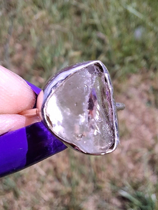 Libyan Desert Glass Ring, size large P, 925 Silver, Tektite (Ref: LR28)