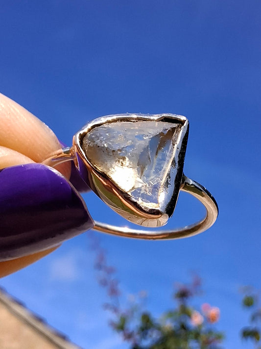 Libyan Desert Glass Ring, size small R, 925 Silver, Tektite (Ref: LR39)