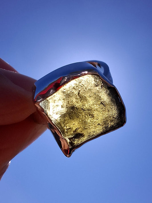Moldavite Ring, size M/N, 925 Silver, Tektite (Ref: R308)