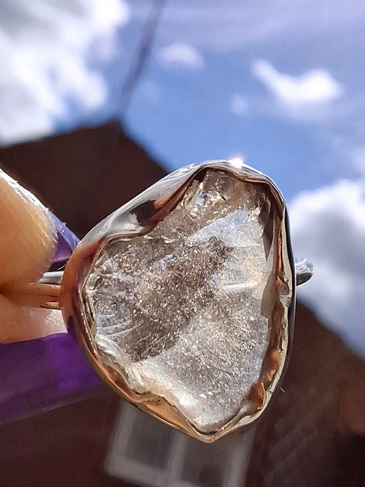 Libyan Desert Glass Ring, size large P, 925 Silver, Tektite (Ref: LR32)