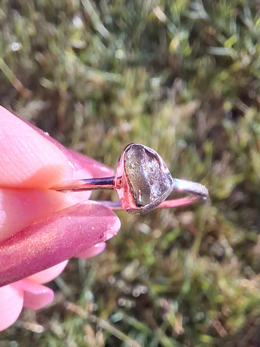 Moldavite Ring, size R, 925 Silver, Tektite (Ref: R64)