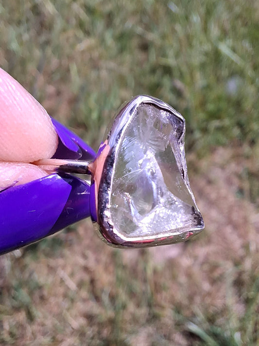 Libyan Desert Glass Ring, size large P, 925 Silver, Tektite (Ref: LR30)