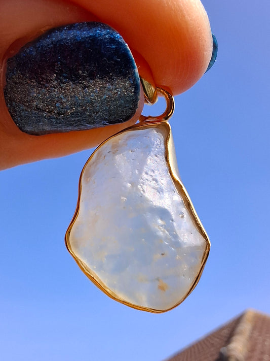 Libyan Desert Glass Pendant, 14K GOLD Plated, Tektite (Ref: LP115)