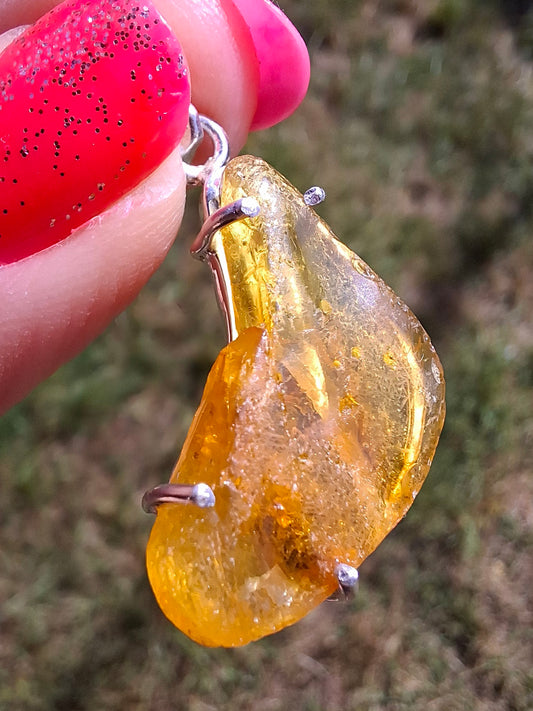 Baltic Amber Pendant, 925 Silver, Fossil (Ref: Ap1)
