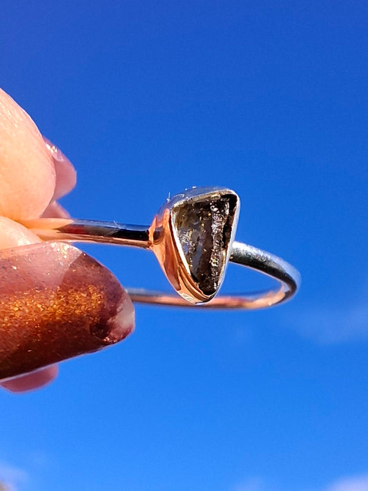 Moldavite Ring, size small T, 925 silver, Tektite (Ref: 56)