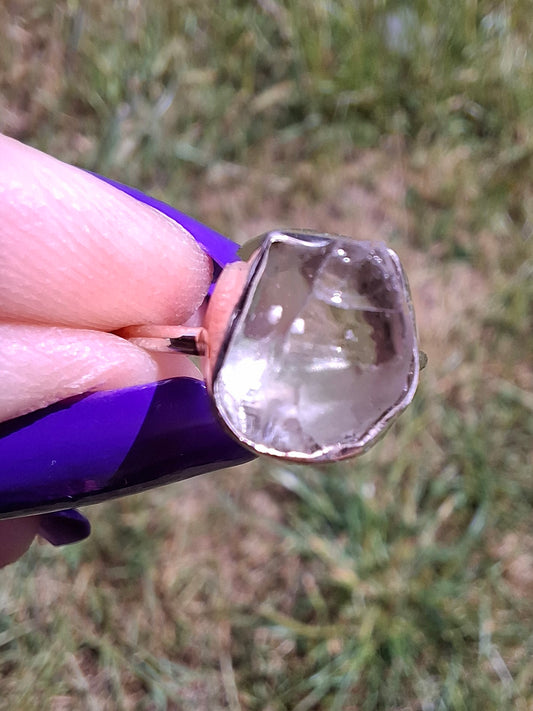 Libyan Desert Glass Ring, size large J, 925 Silver, Tektite (Ref: LR9)