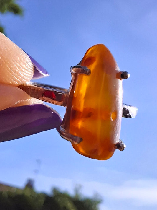 Baltic Amber Ring, size large V, 925 Silver, Fossil (Ref: AR23)