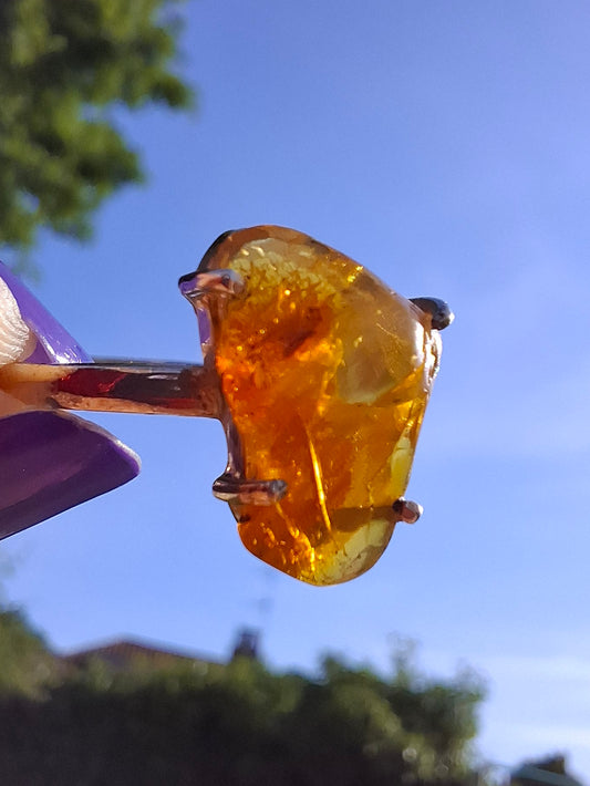 Baltic Amber Ring, size large X, 925 Silver, Fossil (Ref: AR36)