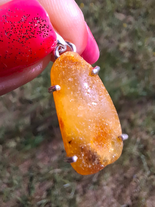 Baltic Amber Pendant, 925 Silver, Fossil (Ref: AP8)