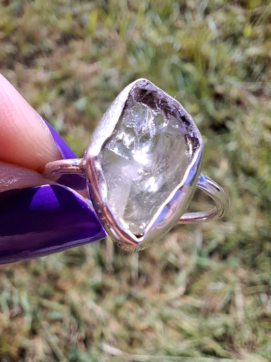 Libyan Desert Glass Ring, size small R, 925 Silver, Tektite (Ref: LR41)