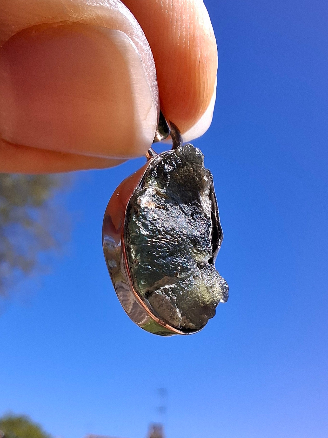 Moldavite PENDANT, 925 Silver, Tektite (Ref: P1)