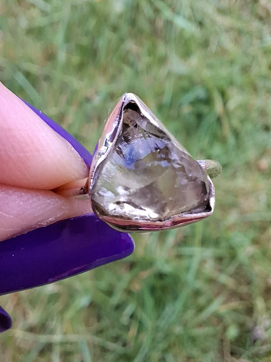 Libyan Desert Glass Ring, size large G, 925 Silver, Tektite (Ref: LR2)