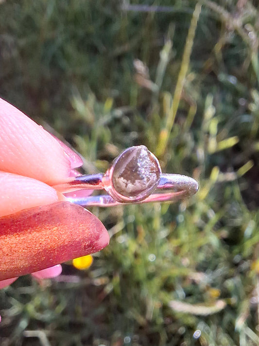Moldavite Ring, size M, 925 Silver, Tektite (Ref: R31)