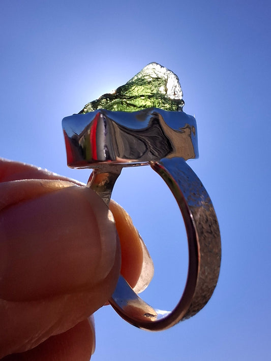 Moldavite Ring, size M, 925 Silver, Tektite (Ref: R306)