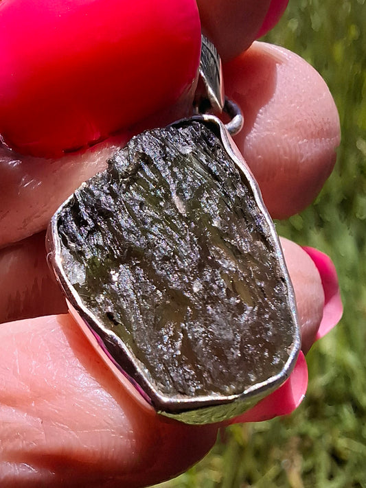 Moldavite Pendant, 925 Silver, Tektite (Ref: P429)