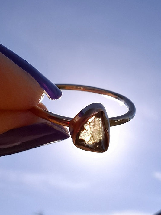 Moldavite's Ring, size large L/small M, 925 Silver, Tektite (Ref: R36)
