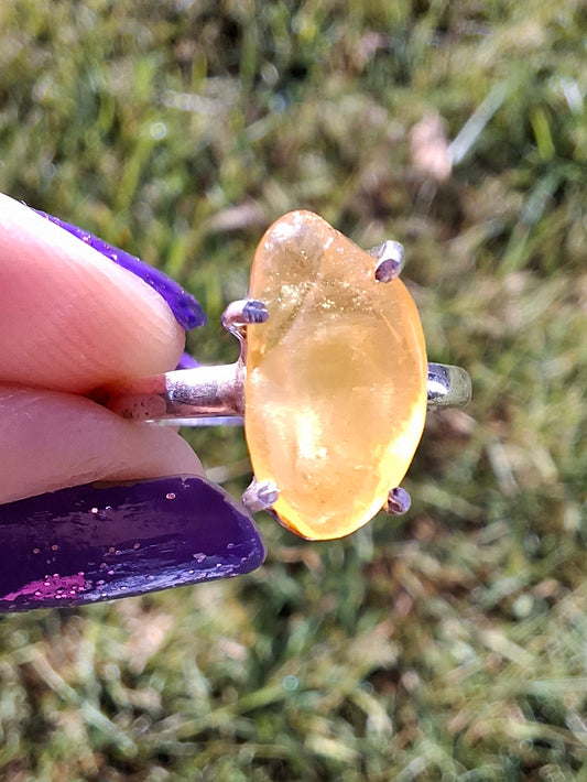Baltic Amber Ring, size large Q, 925 Silver, Fossil (Ref: AR13)