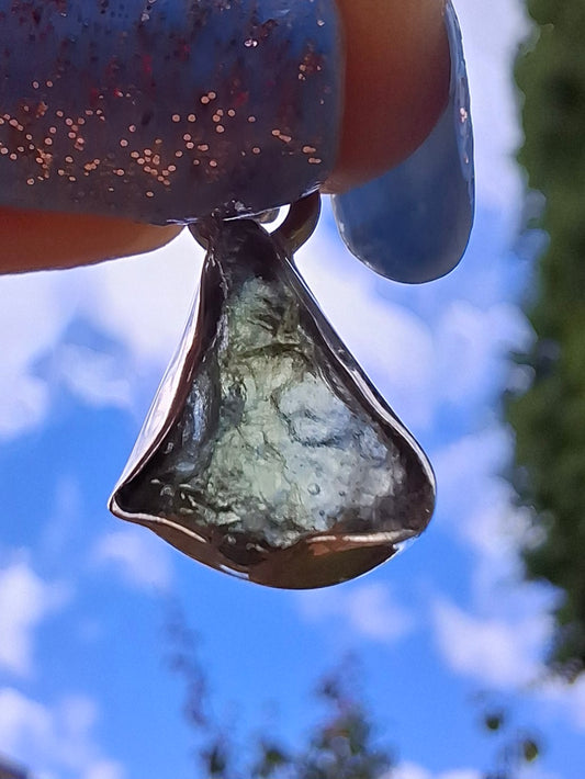 Moldavite Pendant, 925 Silver, Tektite (Ref: P74)