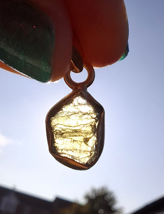 Moldavite Pendant, 14K GOLD Plated, Tektite (Ref: P447)