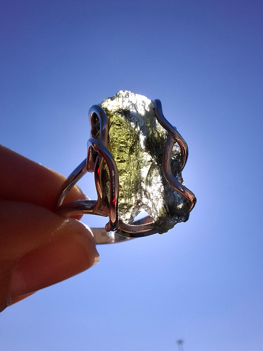 Moldavite Ring, size U, 925 Silver (Ref: R13)