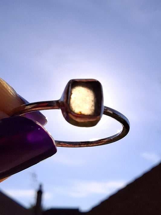 Moldavite Ring, size large P/small Q, 925 Silver, Tektite (Ref: R43)