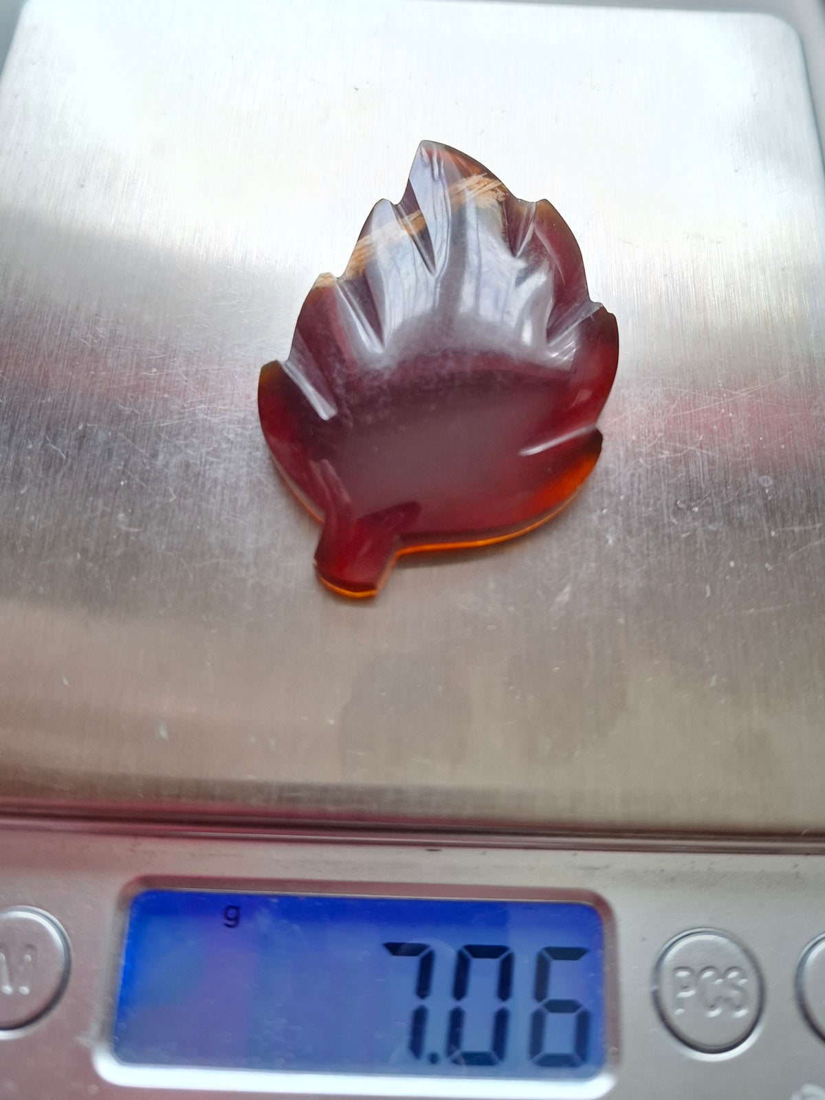 Red Amber Leaf Carving, 7.06g, Fossil (Ref: Leaf7)